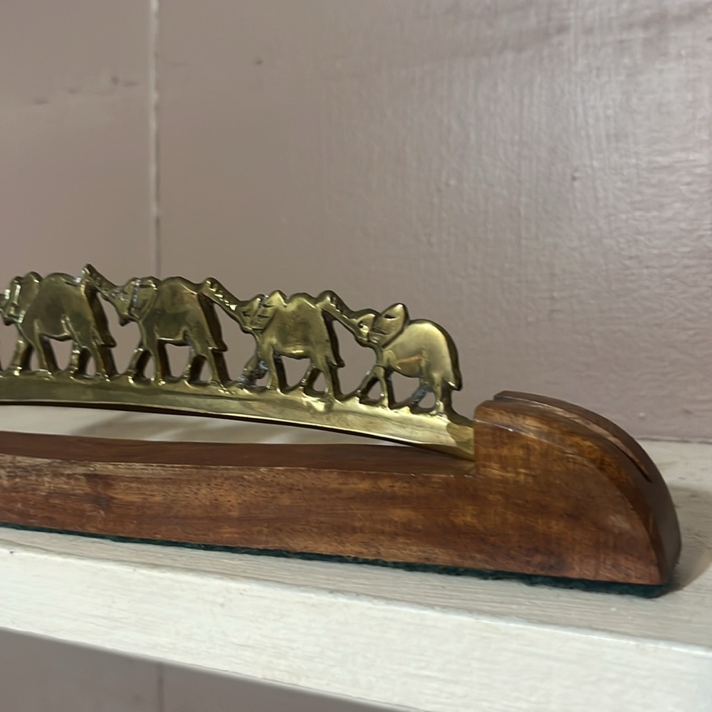 INDIA ELEPHANT CARAVAN WOOD AND BRASS VINTAGE - Picture 6 of 7